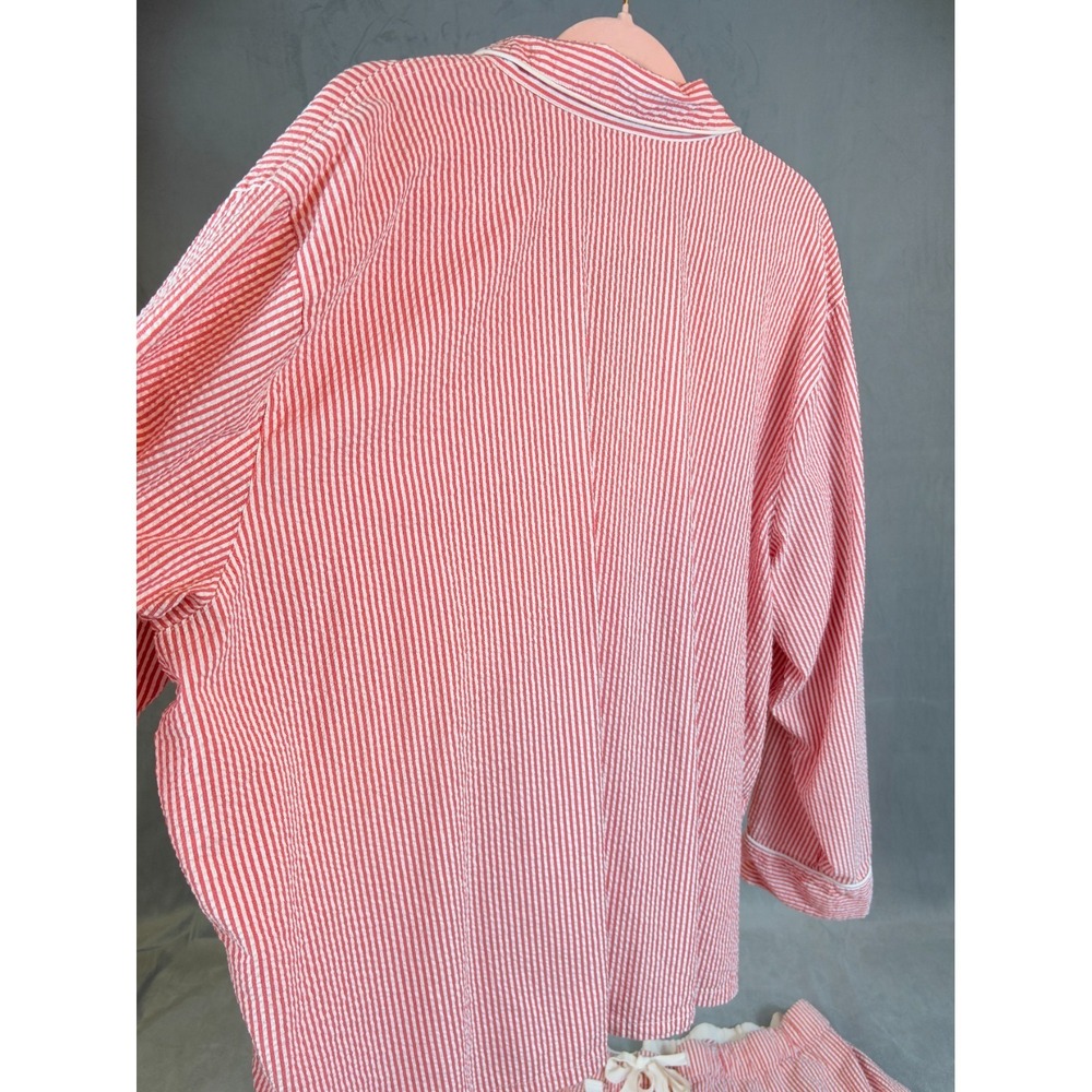 J Crew Seersucker Red White Pajama Lounge Set Long Sleeve Shorts Preppy   3X - Picture 8 of 16